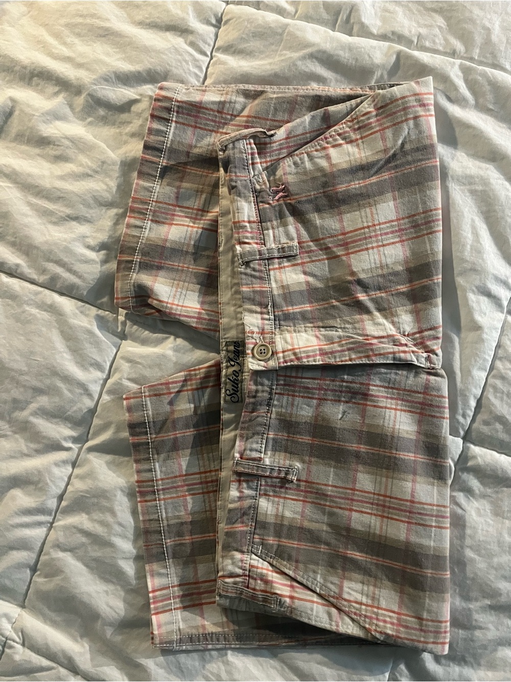 Plaid Cotton Bermuda Shorts - Grey & Pink